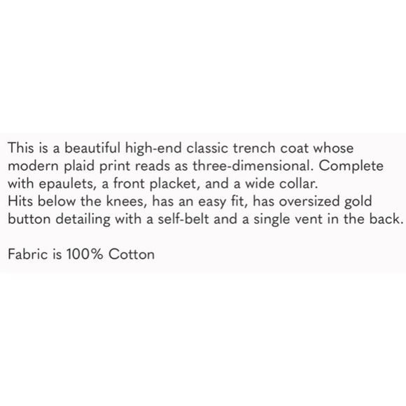 CABI Style #6248 Highclere Trench 100% cotton plaid trench coat NWOT- sz Medium - Picture 14 of 16